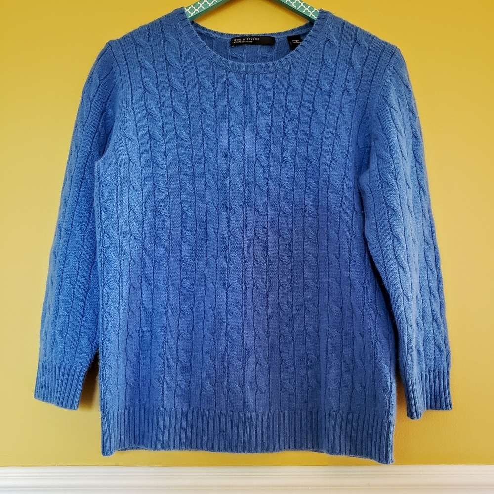 Lord & Taylor Blue Cashmere Sweter EUC L